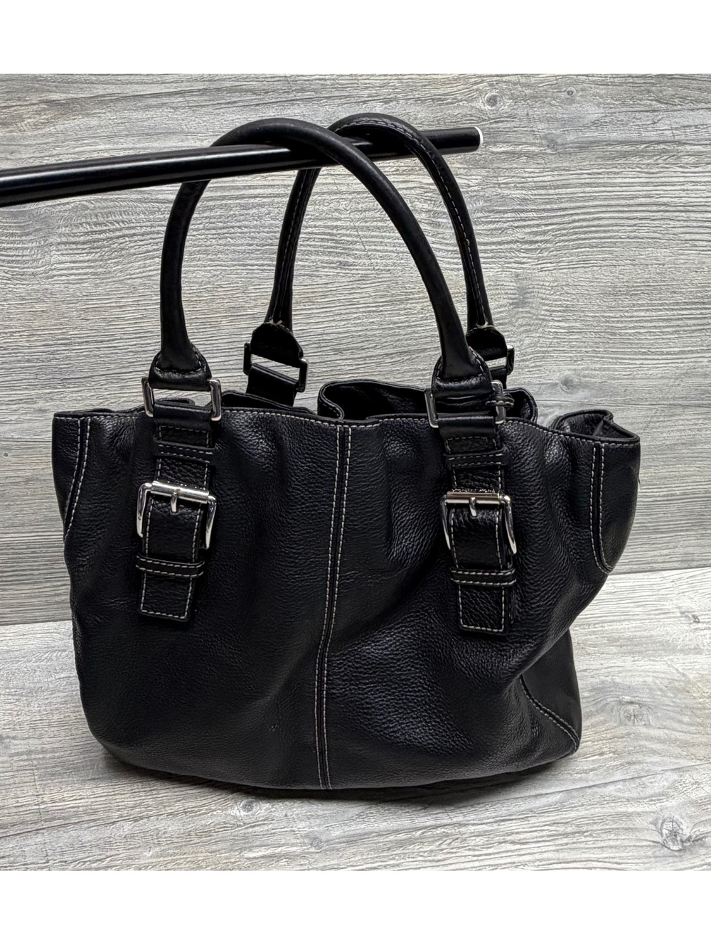Michael Kors Black Pebble Leather Purse Bag with Buckle Detail